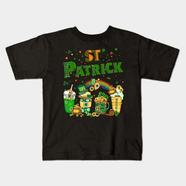 Tis the St Patrick's day drink coffee latte Kids T-Shirt by Giftyshoop